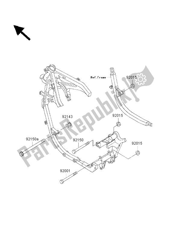 All parts for the Engine Mount of the Kawasaki GPZ 500S 2003