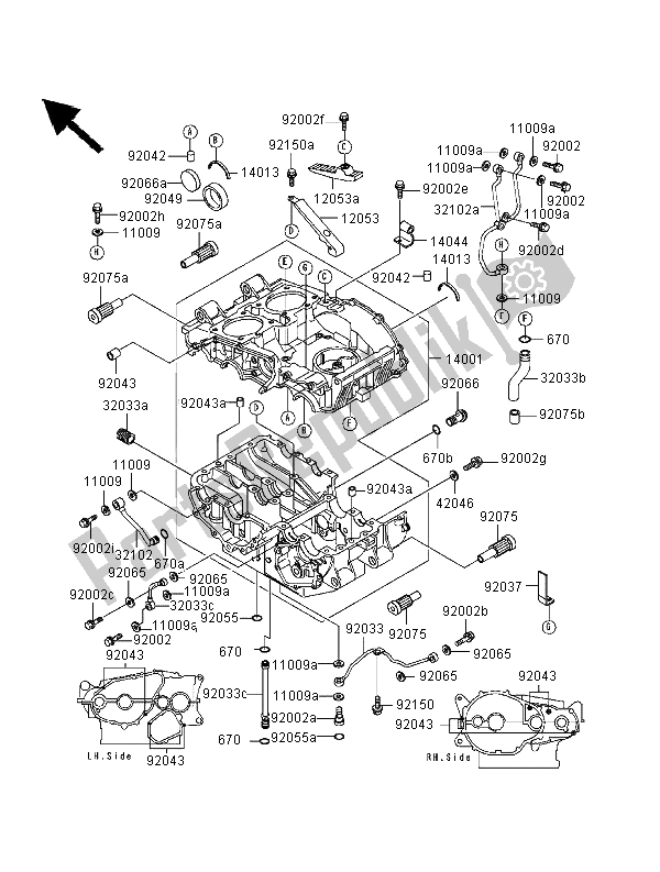 All parts for the Crankcase of the Kawasaki GPZ 500S 2000