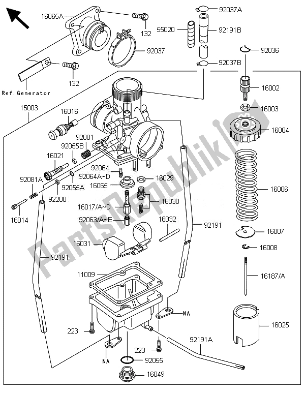 All parts for the Carburetor of the Kawasaki KX 65 2014
