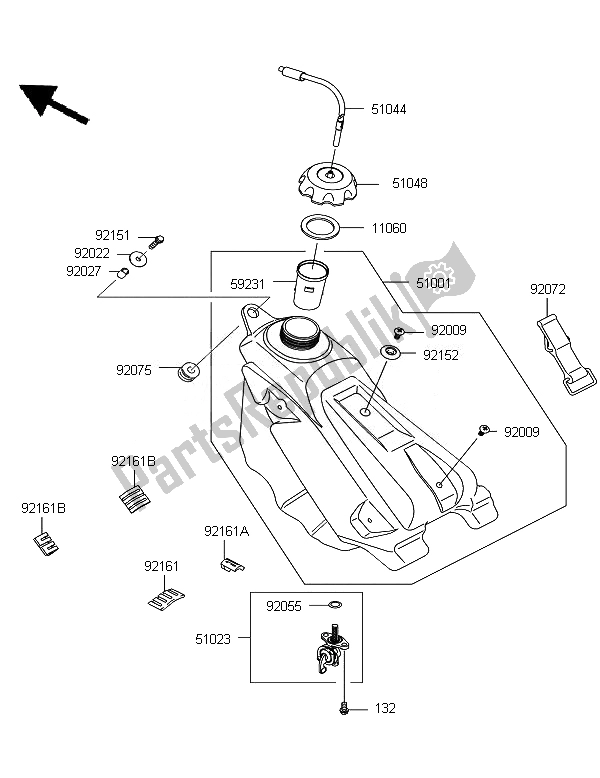 Alle onderdelen voor de Benzinetank van de Kawasaki KX 125 2007