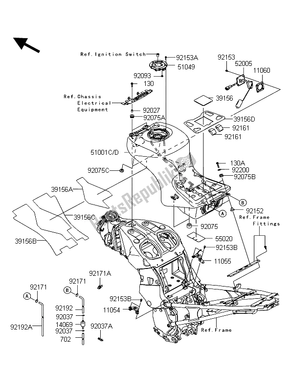 Toutes les pièces pour le Réservoir D'essence du Kawasaki 1400 GTR ABS 2012