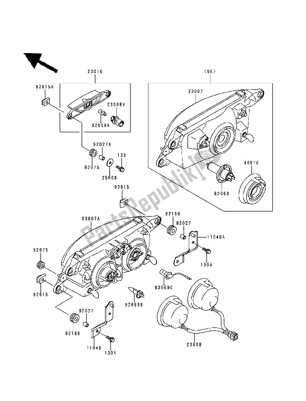 All parts for the Headlight(s) of the Kawasaki Ninja ZX9R 900 1994