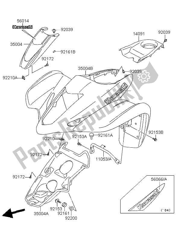 All parts for the Front Fender of the Kawasaki KFX 400 2004