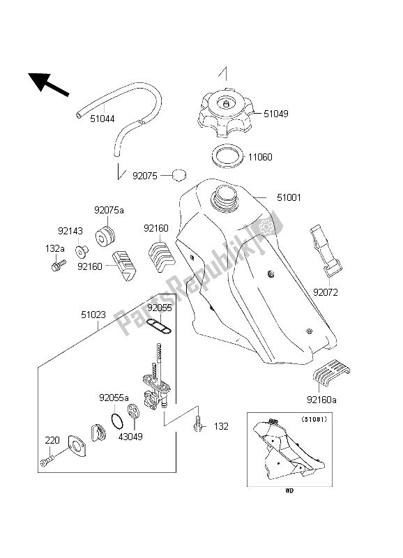 Wszystkie części do Zbiornik Paliwa Kawasaki KLX 300R 1998