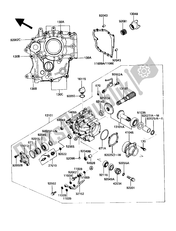 All parts for the Front Bevel Gear of the Kawasaki Voyager XII 1200 1987
