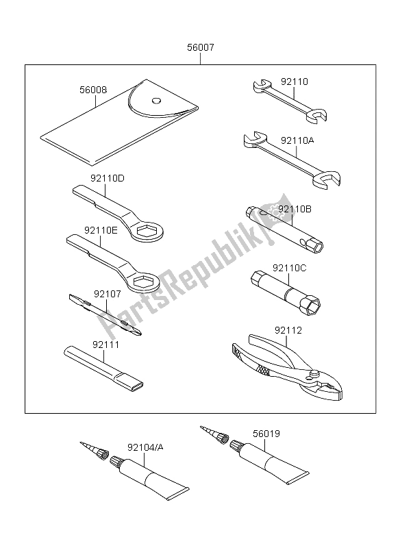 Alle onderdelen voor de Eigenaars Tools van de Kawasaki KLX 250 2012