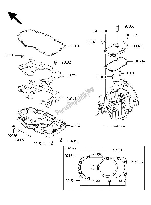 All parts for the Breather Cover & Oil Pan of the Kawasaki W 650 2006