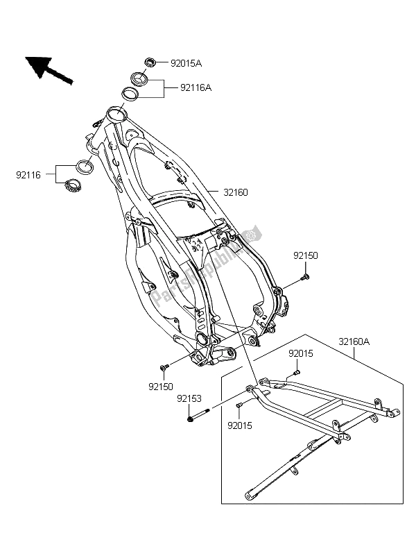 All parts for the Frame of the Kawasaki KX 125 2006