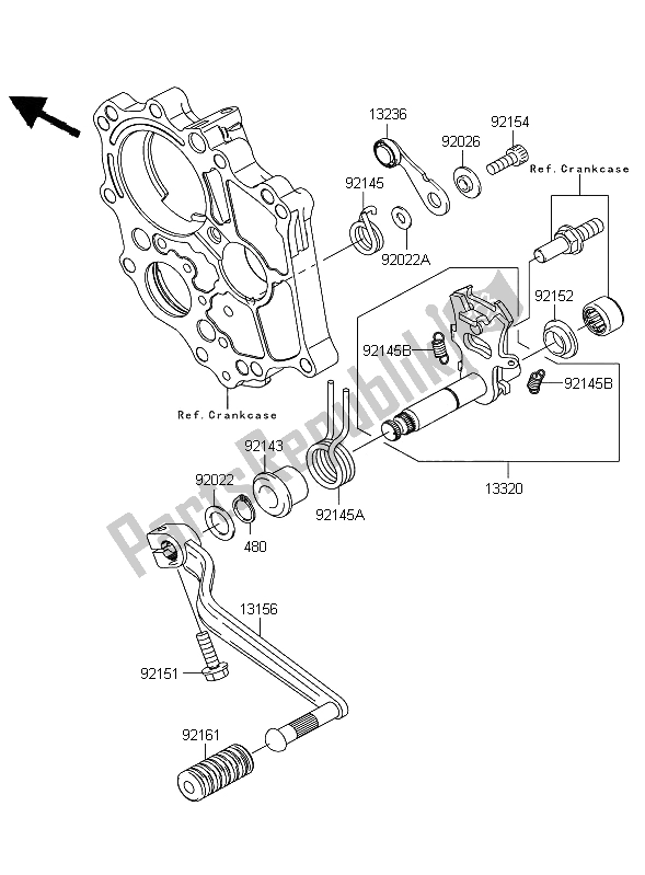 All parts for the Gear Change Mechanism of the Kawasaki ER 6F 650 2009