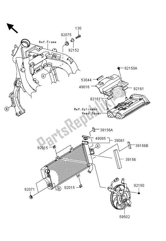 Alle onderdelen voor de Radiator van de Kawasaki ER 6F 650 2013