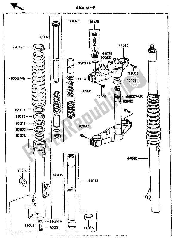 All parts for the Front Fork of the Kawasaki KLR 600 1985