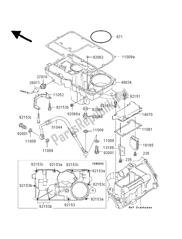 All parts for the Breather Cover & Oil Pan of the Kawasaki ZRX 1200R 2002