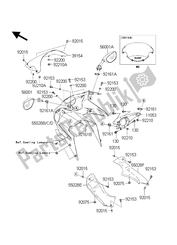 All parts for the Cowling of the Kawasaki Ninja ZX 6R 600 2004