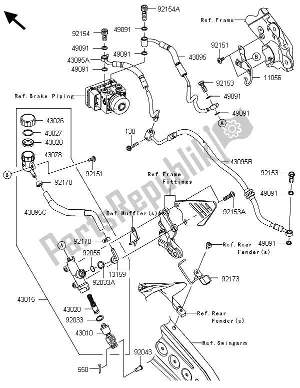 Tutte le parti per il Pompa Freno Posteriore del Kawasaki Ninja ZX 6R ABS 600 2013