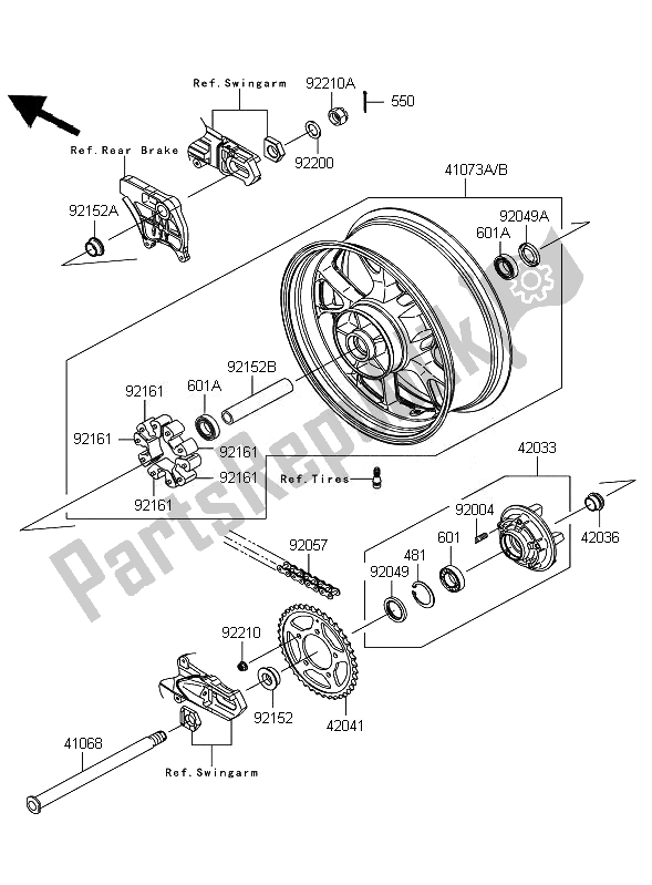 All parts for the Rear Hub of the Kawasaki ZZR 1400 ABS 2010