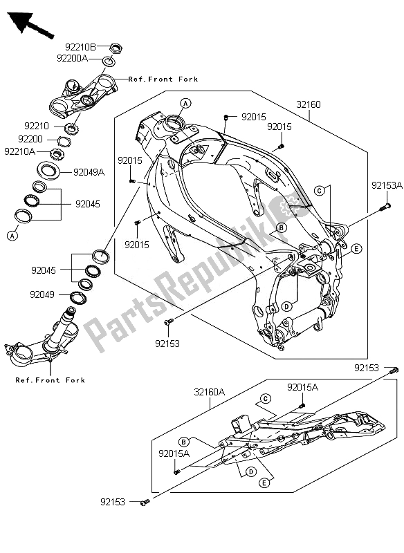 All parts for the Frame of the Kawasaki Ninja ZX 6R 600 2007