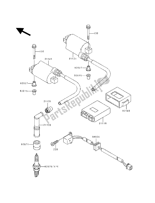 All parts for the Ignition System of the Kawasaki KLE 500 1992