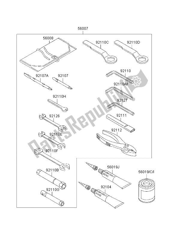 Alle onderdelen voor de Eigenaars Tools van de Kawasaki Ninja ZX 6R 600 1997