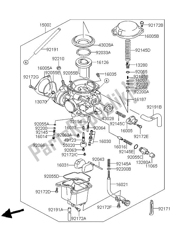 All parts for the Carburetor of the Kawasaki KFX 400 2004