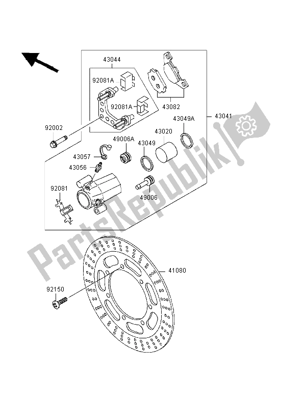 Alle onderdelen voor de Voor Rem van de Kawasaki EN 500 1998