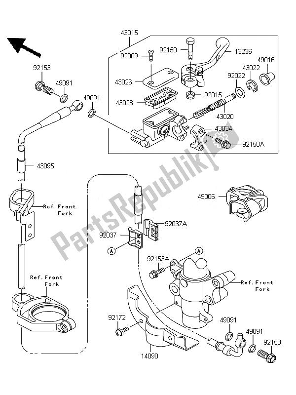 Tutte le parti per il Pompa Freno Anteriore del Kawasaki KX 85 SW LW 2010