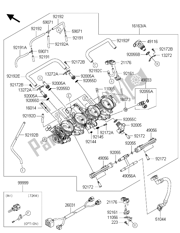 Todas las partes para Acelerador de Kawasaki Ninja ZX 10R 1000 2015