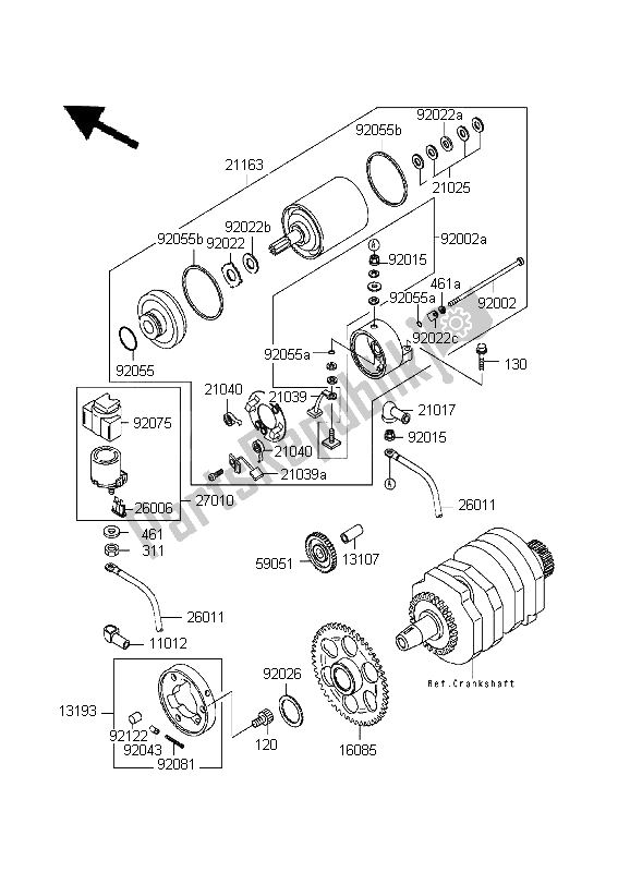 All parts for the Starter Motor of the Kawasaki EL 252 1999