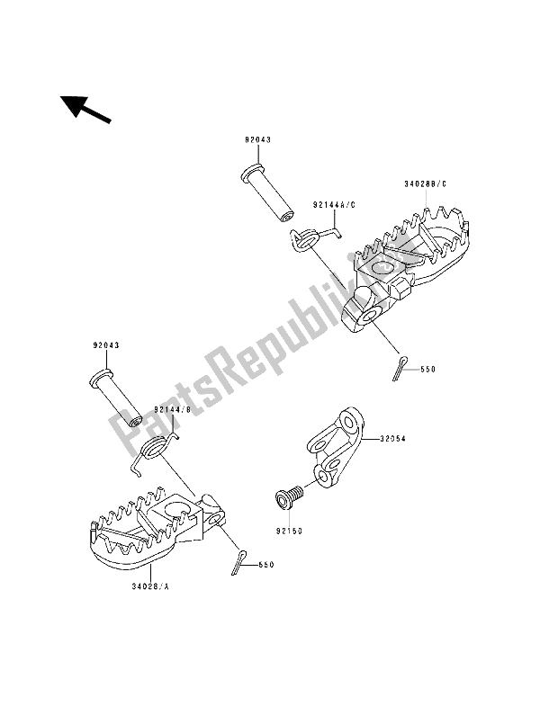 Tutte le parti per il Poggiapiedi del Kawasaki KX 500 1992