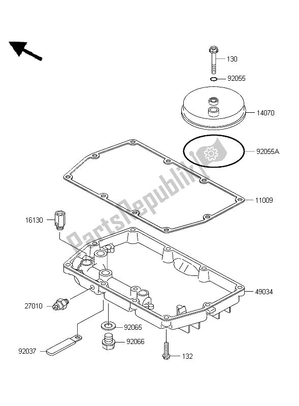 Alle onderdelen voor de Ontluchtingsdeksel En Oliepan van de Kawasaki ER 5 500 2004