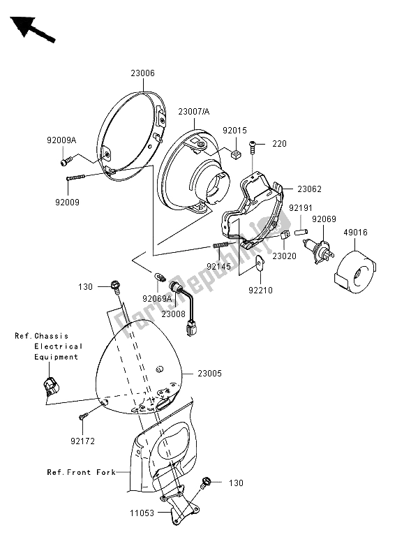 All parts for the Headlight of the Kawasaki VN 1600 Classic Tourer 2006