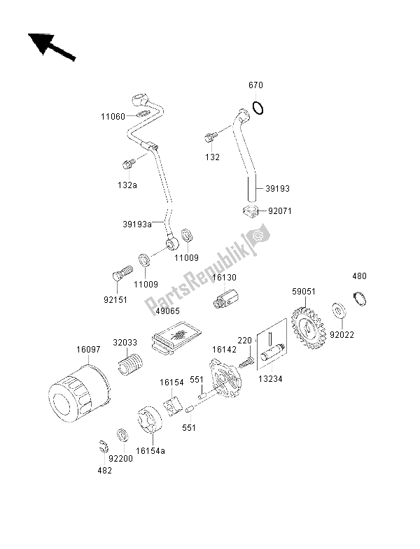 All parts for the Oil Pump of the Kawasaki KVF 300 2000