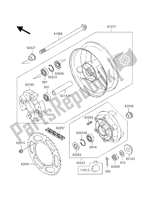 All parts for the Rear Hub of the Kawasaki ZZ R 600 1998