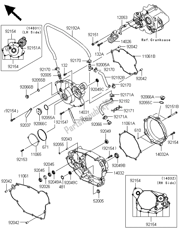 All parts for the Engine Cover of the Kawasaki KLX 450 2013