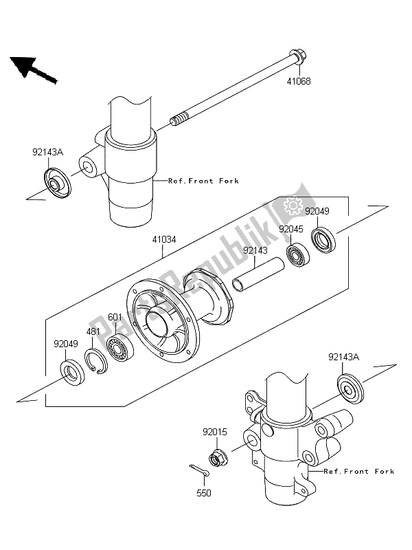 All parts for the Front Hub of the Kawasaki KX 85 SW LW 2012