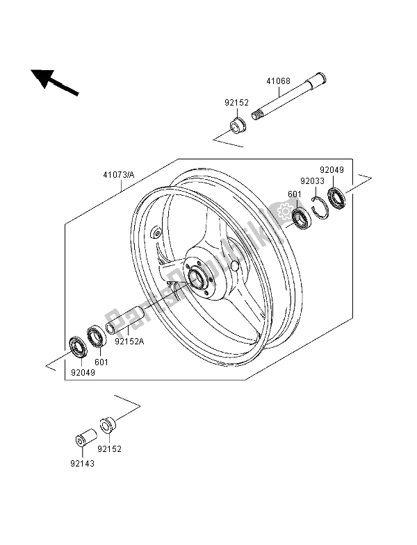 All parts for the Front Hub of the Kawasaki Ninja ZX 6R 600 1998
