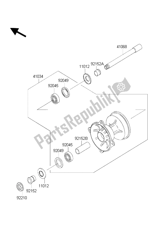 All parts for the Front Hub of the Kawasaki KX 125 2004