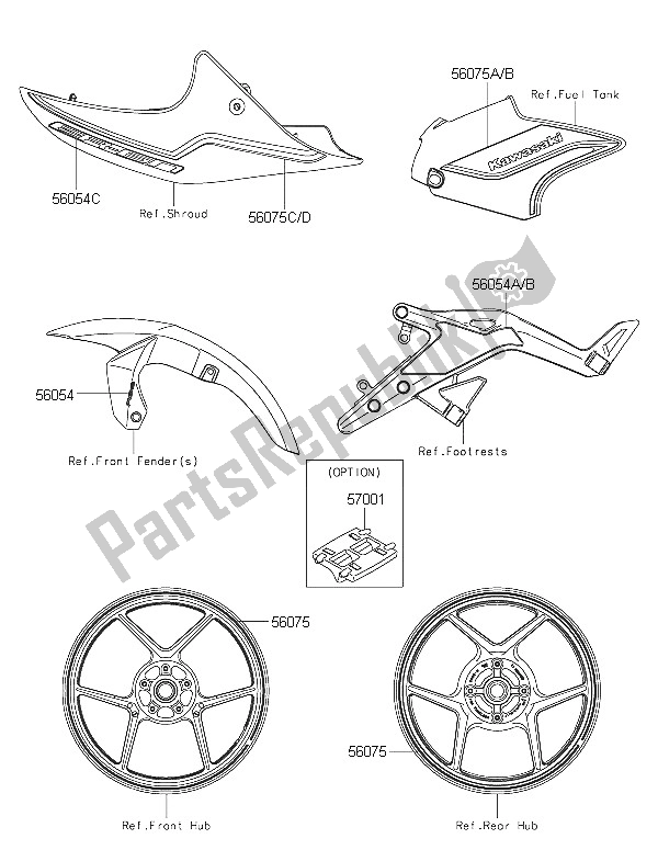 Alle onderdelen voor de Stickers (grijs) van de Kawasaki ER 6N ABS 650 2016