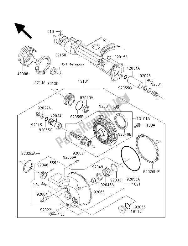 All parts for the Drive Shaft & Final Gear of the Kawasaki VN 1500 Drifter 2000