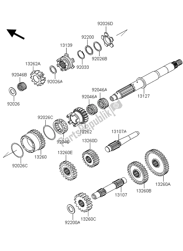 All parts for the Transmission of the Kawasaki KVF 360 2009