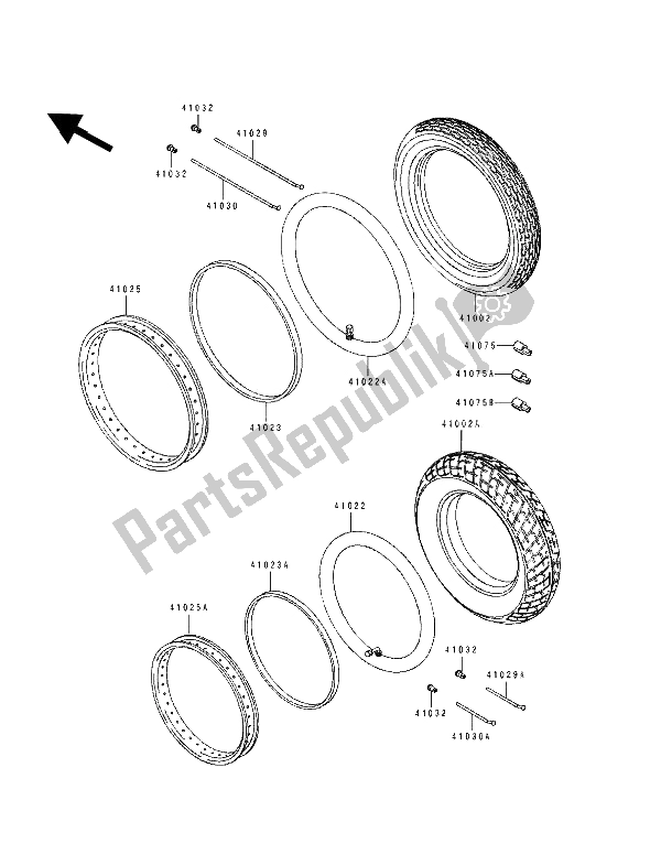 Tutte le parti per il Pneumatici del Kawasaki EL 250 1990