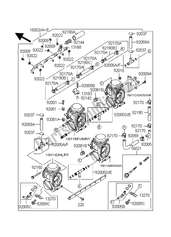 All parts for the Carburetor of the Kawasaki Ninja ZX 7R 750 1998