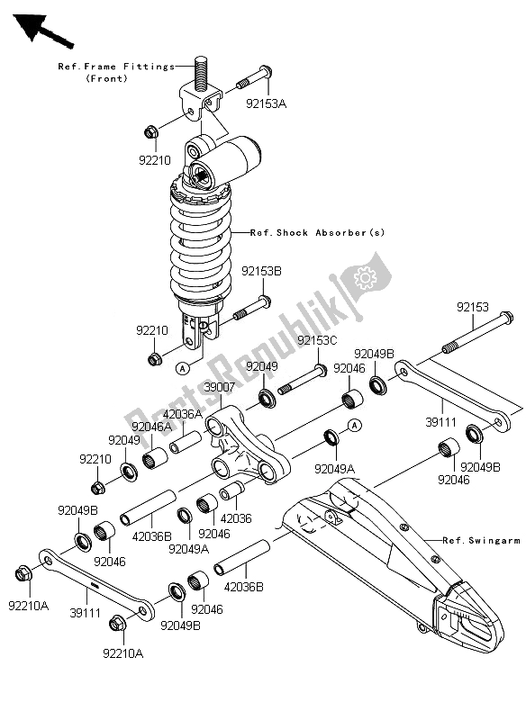 Todas as partes de Suspensão do Kawasaki Ninja ZX 6R 600 2007