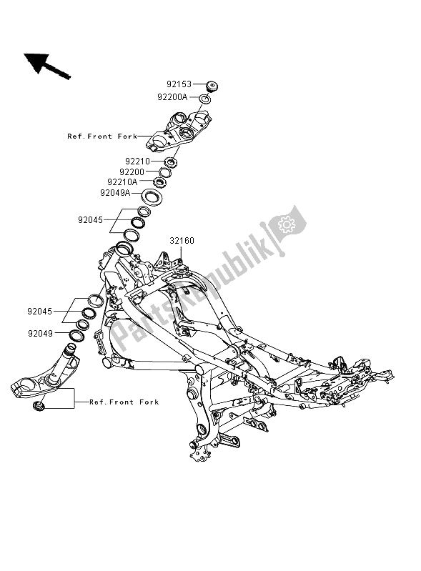 All parts for the Frame of the Kawasaki Versys ABS 650 2009