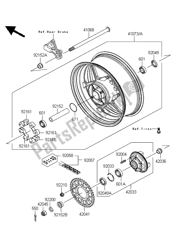 Todas las partes para Buje Trasero de Kawasaki Ninja ZX 10R 1000 2008