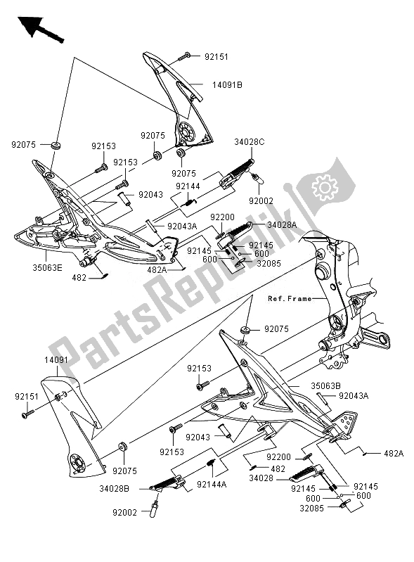 All parts for the Footrests of the Kawasaki ER 6F ABS 650 2007