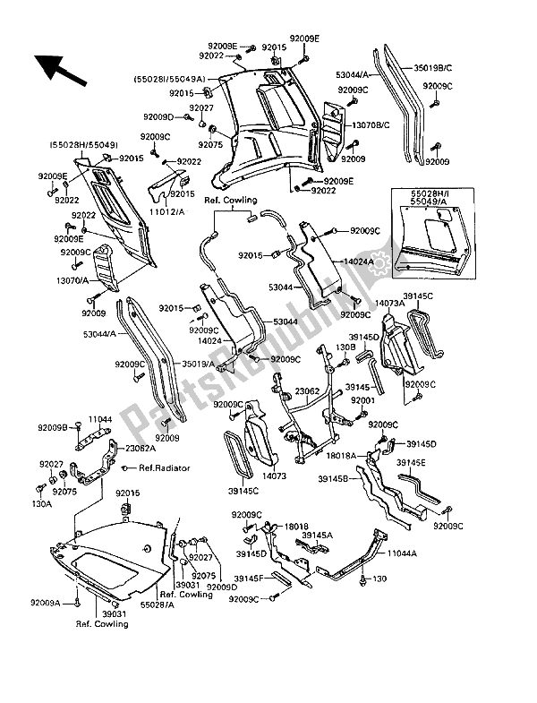 Alle onderdelen voor de Motorkap Zakt van de Kawasaki 1000 GTR 1992