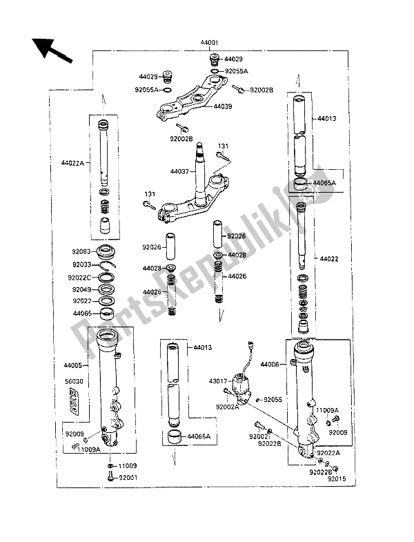 All parts for the Front Fork of the Kawasaki GPX 600R 1990