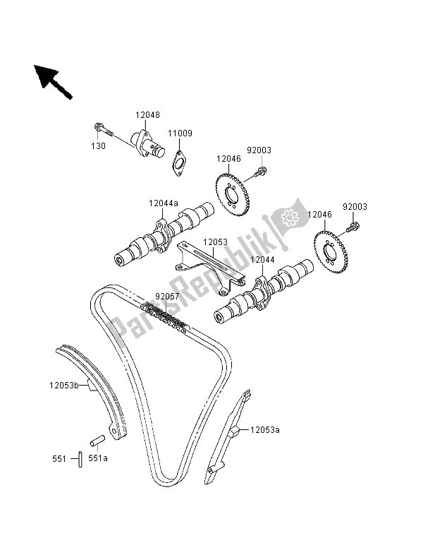 Alle onderdelen voor de Nokkenas En Spanner van de Kawasaki EN 500 2000