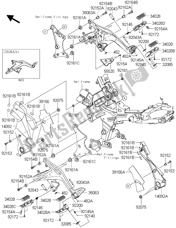 Wszystkie części do Podnó? Ki Kawasaki ER 6F 650 2015