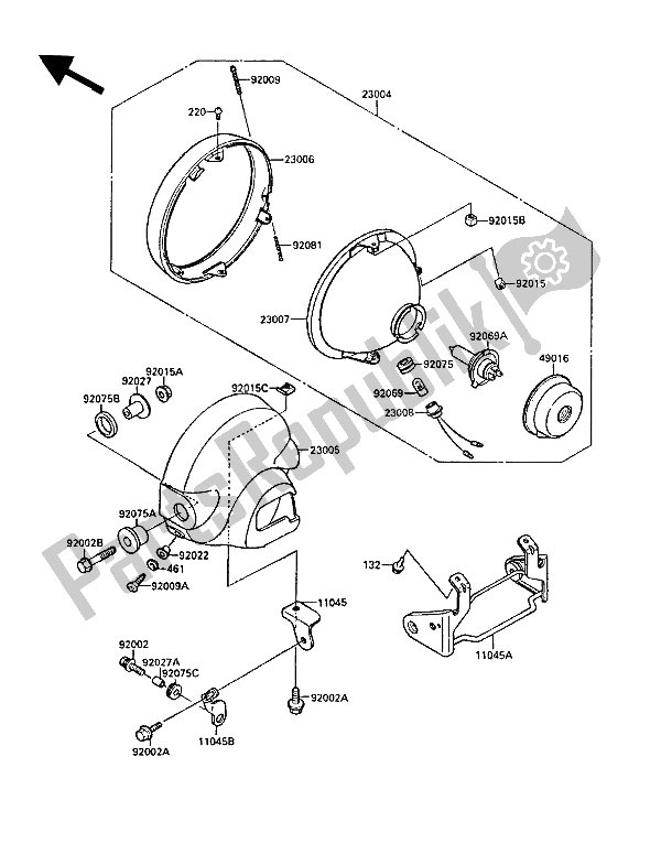 Alle onderdelen voor de Koplamp (en) van de Kawasaki EL 250 1989